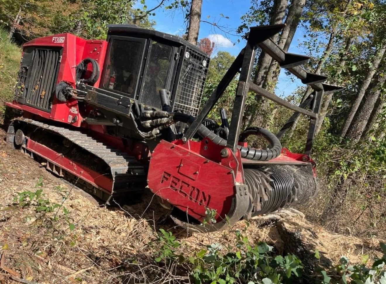 Close-up of the mulching head used for land clearing